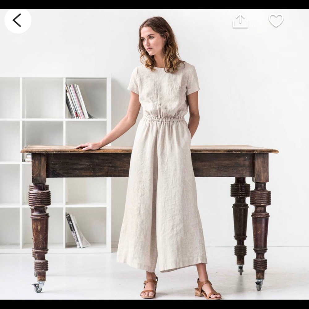notPERFECTLINEN Cream Wide-Leg Linen Jumpsuit